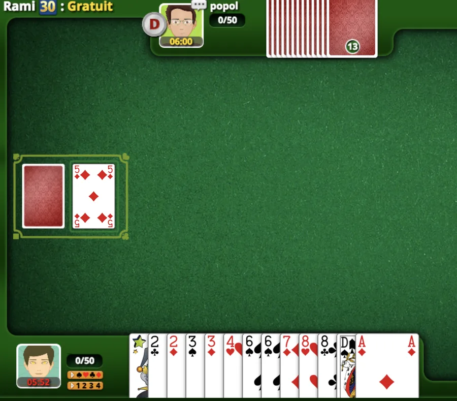 Table de jeu de rami 30 en ligne sur Rami Royal